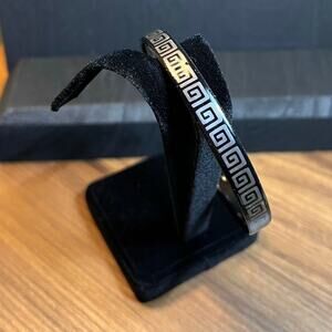Michaela Frey Vintage Enamel Bangle Bracelet Handmade Austria Black Greek Key